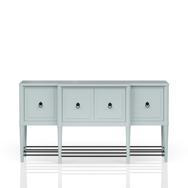 English Elm Breakfront Ocean Finish Sideboard - Light Blue Solid Wood & MDF, Power Ready, Metal Accents, 4 Cabinets B2699P224825