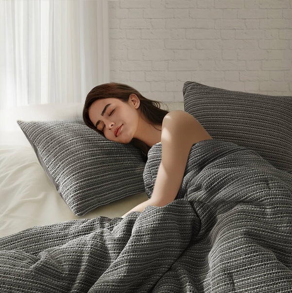 English Elm 3PCS Waffle Washed Comforter Set Full/Queen with Breathable 100% Cotton Face and Plush 270G Fill Charcoal 23 L x 21 W x 12 H B035P341106