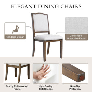 English Elm 6-piece Extendable Wood Dining Set with Linen Upholstered Chairs Bench Seats Eight Beige+Brown N752S000097D