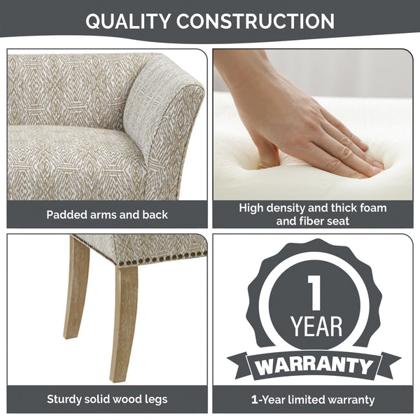 JLA Home Madison Park - 49.5" Welburn Upholstered Bench with Low Back, Nailhead Trim & Wood Legs for Entryway Seating Taupe Multi MP105-0999