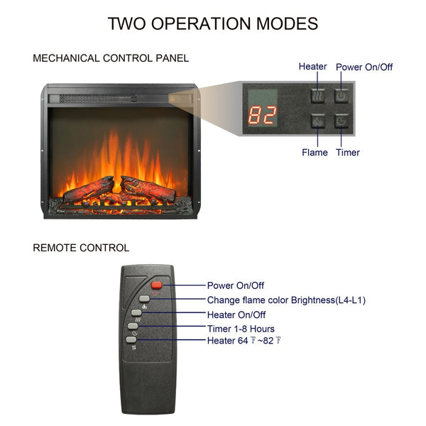 English Elm 23 Inch Electric Fireplace Insert with Led Log Set Remote Timer and 5000 Btu Heat W1769P164927