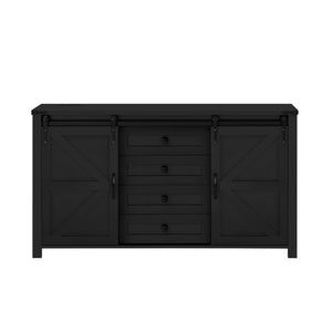 English Elm U-style Farmhouse Sideboard Barn Door Buffet with Drawers Built-in Outlet Dining Black N711P347377B
