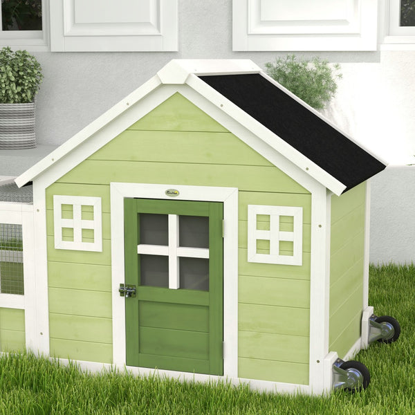 English Elm Pawhut Two Level Fir Wood Rabbit Hutch Outdoor Wheeled Bunny Home with Asphalt Roof W2225P173737