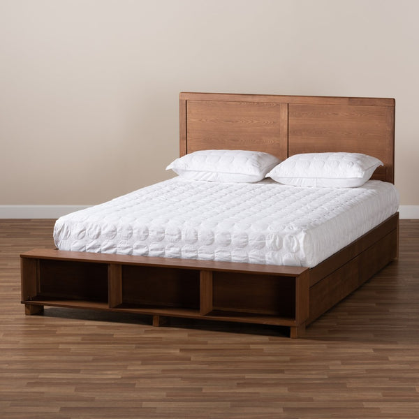 Baxton Studio Baxton Studio Modern Platform Storage Bed with 4 Drawers, Built-In Shelves, and Adjustable Headboard Tamsin Queen Tamsin-Ash Walnut-Queen