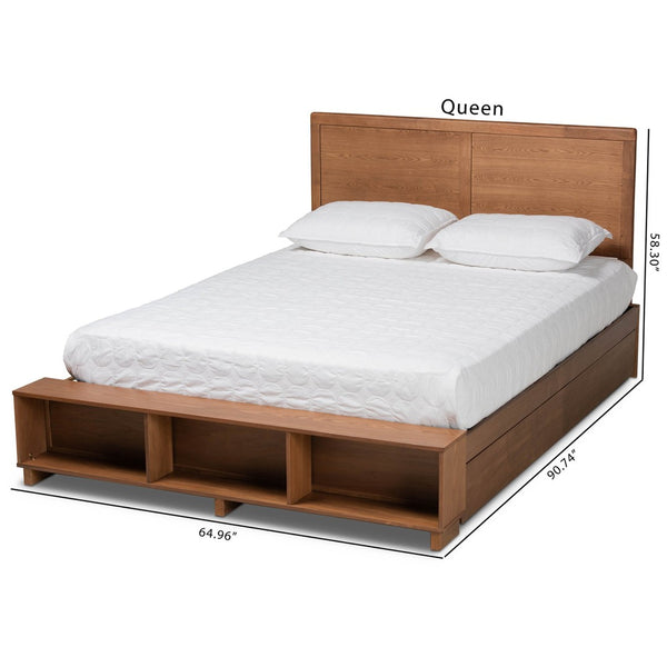 Baxton Studio Baxton Studio Modern Platform Storage Bed with 4 Drawers, Built-In Shelves, and Adjustable Headboard Tamsin Queen Tamsin-Ash Walnut-Queen
