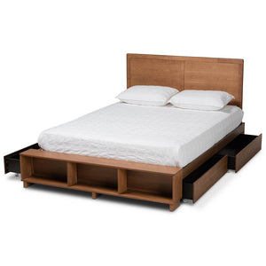 Baxton Studio Baxton Studio Modern Platform Storage Bed with 4 Drawers, Built-In Shelves, and Adjustable Headboard Tamsin Queen Tamsin-Ash Walnut-Queen