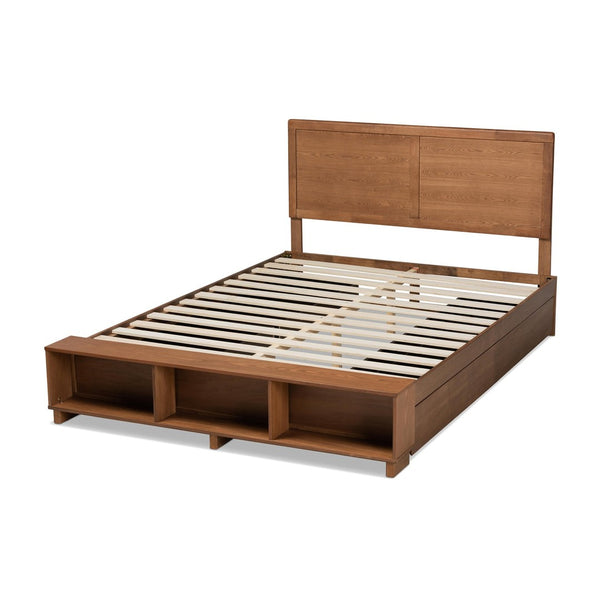 Baxton Studio Baxton Studio Modern Platform Storage Bed with 4 Drawers, Built-In Shelves, and Adjustable Headboard Tamsin Queen Tamsin-Ash Walnut-Queen