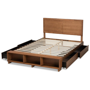 Baxton Studio Baxton Studio Modern Platform Storage Bed with 4 Drawers, Built-In Shelves, and Adjustable Headboard Tamsin Queen Tamsin-Ash Walnut-Queen