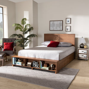 Baxton Studio Baxton Studio Modern Platform Storage Bed with 4 Drawers, Built-In Shelves, and Adjustable Headboard Tamsin Queen Tamsin-Ash Walnut-Queen