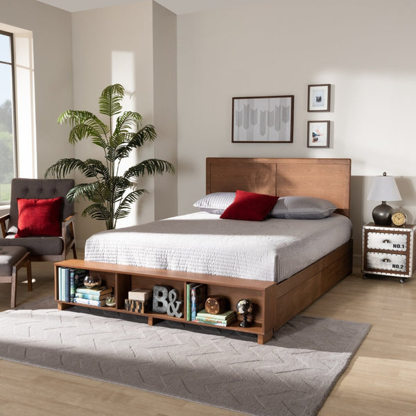 Baxton Studio Baxton Studio Modern Platform Storage Bed with 4 Drawers, Built-In Shelves, and Adjustable Headboard Tamsin Queen Tamsin-Ash Walnut-Queen