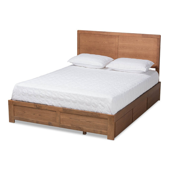 Baxton Studio Baxton Studio Modern Platform Bed with 3 Storage Drawers, Adjustable Headboard, Ash Walnut Finish Aras Queen Aras-Ash Walnut-Queen
