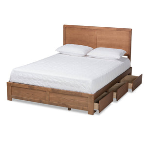 Baxton Studio Baxton Studio Modern Platform Bed with 3 Storage Drawers, Adjustable Headboard, Ash Walnut Finish Aras Queen Aras-Ash Walnut-Queen