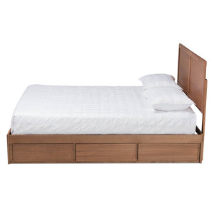 Baxton Studio Baxton Studio Modern Platform Bed with 3 Storage Drawers, Adjustable Headboard, Ash Walnut Finish Aras Queen Aras-Ash Walnut-Queen