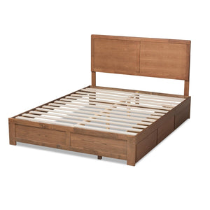 Baxton Studio Baxton Studio Modern Platform Bed with 3 Storage Drawers, Adjustable Headboard, Ash Walnut Finish Aras Queen Aras-Ash Walnut-Queen