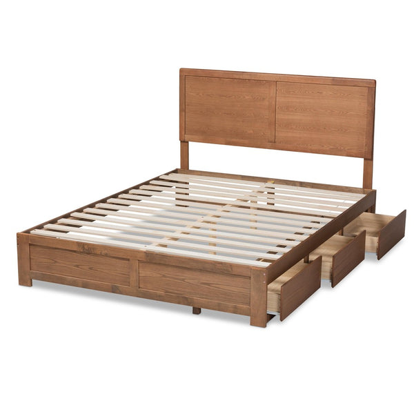 Baxton Studio Baxton Studio Modern Platform Bed with 3 Storage Drawers, Adjustable Headboard, Ash Walnut Finish Aras Queen Aras-Ash Walnut-Queen