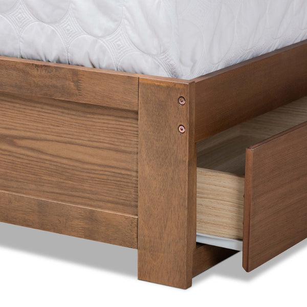Baxton Studio Baxton Studio Modern Platform Bed with 3 Storage Drawers, Adjustable Headboard, Ash Walnut Finish Aras Queen Aras-Ash Walnut-Queen