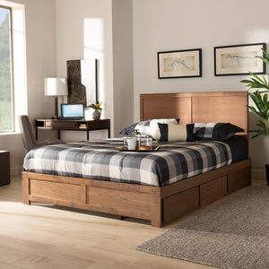 Baxton Studio Baxton Studio Modern Platform Bed with 3 Storage Drawers, Adjustable Headboard, Ash Walnut Finish Aras Queen Aras-Ash Walnut-Queen