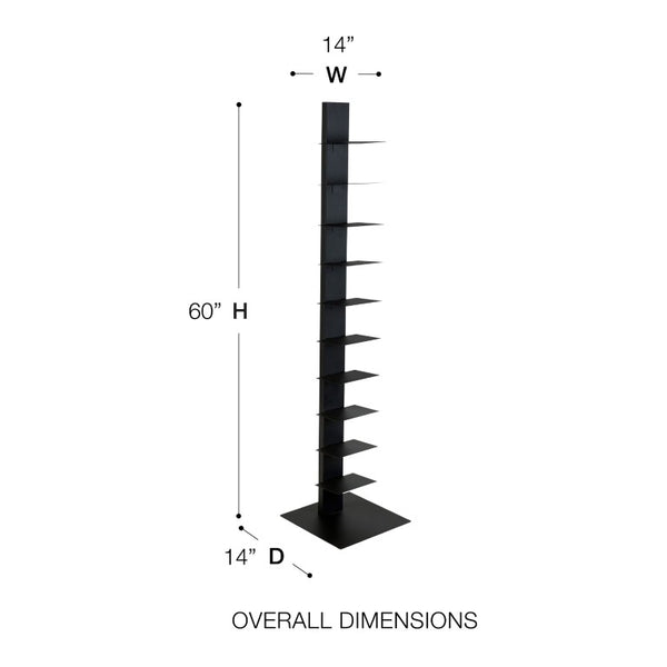 EuroStyle Sapiens Steel Tower Bookcase Ten Open Shelves Industrial Vertical Storage Unit Anthracite 94200ANTH-KIT