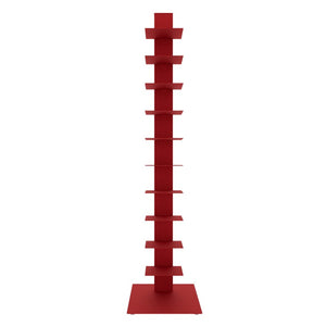 EuroStyle Sapiens Steel Tower Bookcase Ten Open Shelves Industrial Vertical Storage Unit Red 94200RED-KIT