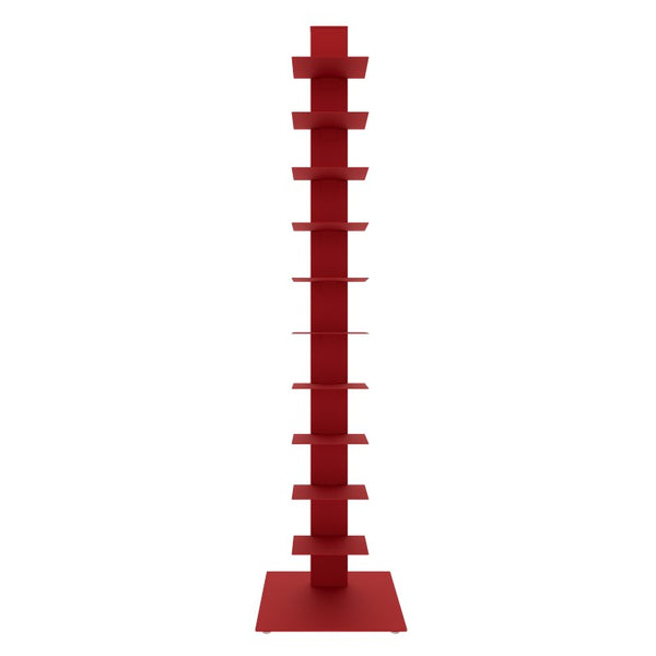 EuroStyle Sapiens Steel Tower Bookcase Ten Open Shelves Industrial Vertical Storage Unit Red 94200RED-KIT