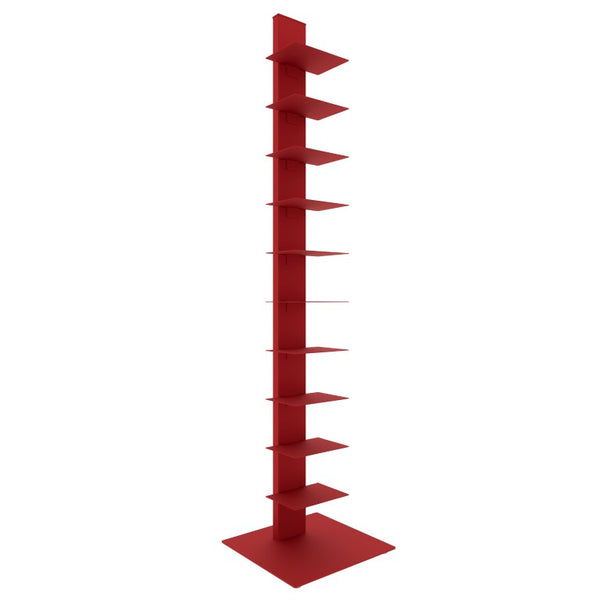 EuroStyle Sapiens Steel Tower Bookcase Ten Open Shelves Industrial Vertical Storage Unit Red 94200RED-KIT