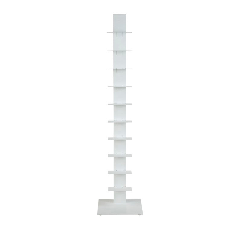 EuroStyle Sapiens Steel Powder-Coated Vertical Bookcase Ten Open Shelves for Home Office Storage White 58.5 inches Tower 94200WHT-A