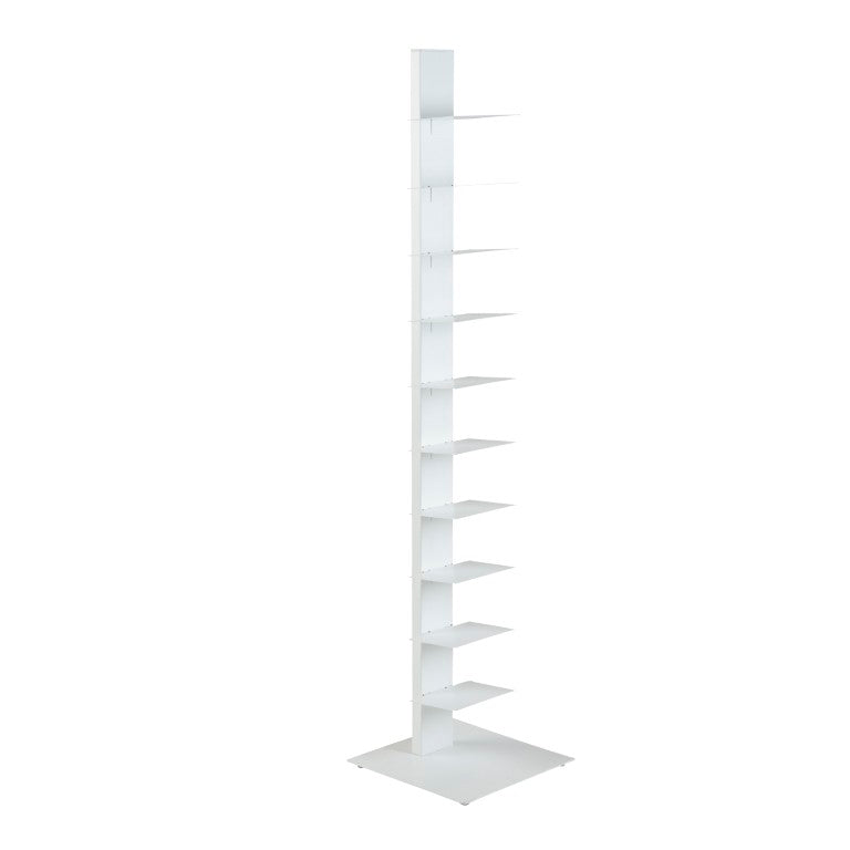EuroStyle Sapiens Steel Powder-Coated Vertical Bookcase Ten Open Shelves for Home Office Storage White 58.5 inches Tower 94200WHT-A