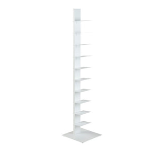 EuroStyle Sapiens Steel Powder-Coated Vertical Bookcase Ten Open Shelves for Home Office Storage White 58.5 inches Tower 94200WHT-A