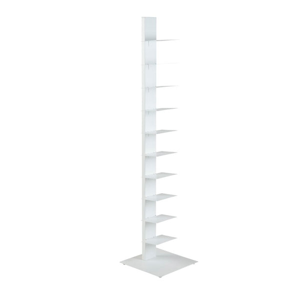 EuroStyle Sapiens Steel Powder-Coated Vertical Bookcase Ten Open Shelves for Home Office Storage White 58.5 inches Tower 94200WHT-A