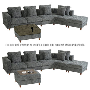 English Elm 147'' Modular Cloud Sectional Chenille Sofa with Two Ottomans for Spacious Living W680S00098