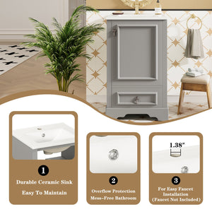 English Elm 20 Inch Bathroom Vanity with Ceramic Sink, Soft-Close Door, Adjustable Shelf, Smart Storage Organizing Design Grey N729P299505E