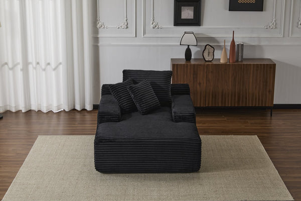 English Elm Oversized Chaise Lounge Chair Cozy Cloud Corduroy Plush Sleeper Daybed with Throw Pillows, Wide Armrest and No Assembly Black W3723P345161