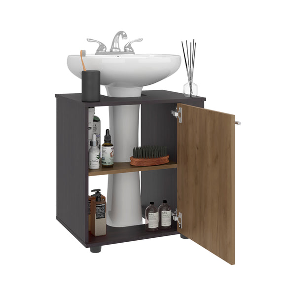 English Elm Under Sink Storage Cabinet with 2 Doors and Shelves — Sleek Oak & Black Wengue Finish for Bathrooms Natural+Black 25.98 L x 27.17 W x 4.72 H B097P395901