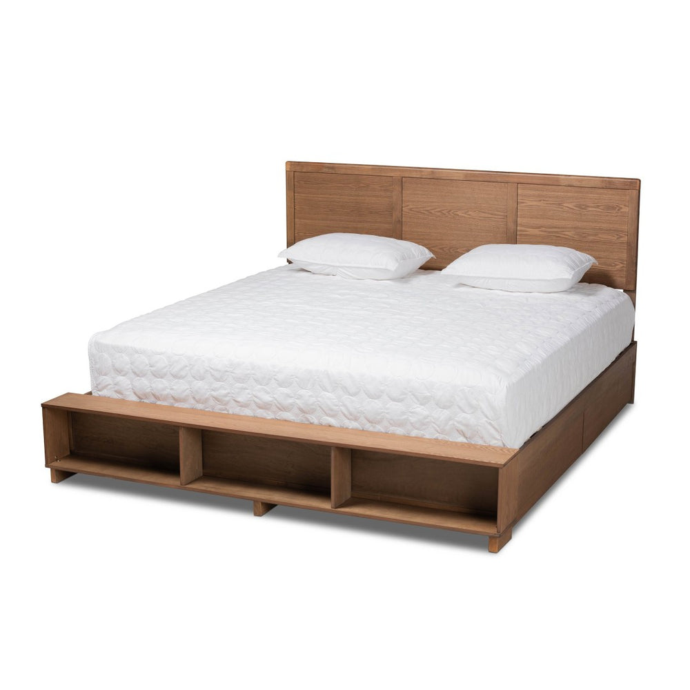 Baxton Studio Baxton Studio Modern Platform Storage Bed with 4 Drawers, Built-In Shelves, and Adjustable Headboard King Tamsin-Ash Walnut-King