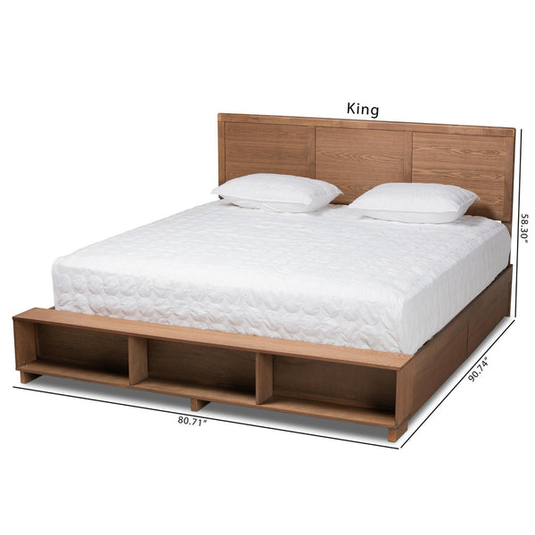 Baxton Studio Baxton Studio Modern Platform Storage Bed with 4 Drawers, Built-In Shelves, and Adjustable Headboard King Tamsin-Ash Walnut-King