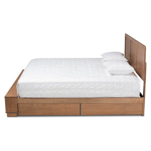 Baxton Studio Baxton Studio Modern Platform Storage Bed with 4 Drawers, Built-In Shelves, and Adjustable Headboard King Tamsin-Ash Walnut-King
