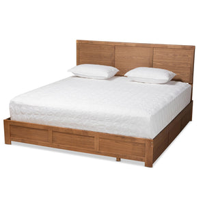 Baxton Studio Baxton Studio Modern Platform Bed with 3 Storage Drawers, Adjustable Headboard, Ash Walnut Finish Aras King Aras-Ash Walnut-King