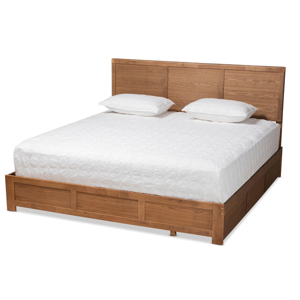 Baxton Studio Baxton Studio Modern Platform Bed with 3 Storage Drawers, Adjustable Headboard, Ash Walnut Finish Aras King Aras-Ash Walnut-King