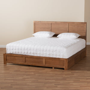 Baxton Studio Baxton Studio Modern Platform Bed with 3 Storage Drawers, Adjustable Headboard, Ash Walnut Finish Aras King Aras-Ash Walnut-King