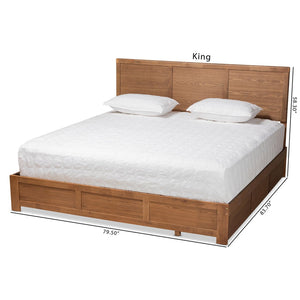 Baxton Studio Baxton Studio Modern Platform Bed with 3 Storage Drawers, Adjustable Headboard, Ash Walnut Finish Aras King Aras-Ash Walnut-King