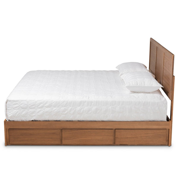 Baxton Studio Baxton Studio Modern Platform Bed with 3 Storage Drawers, Adjustable Headboard, Ash Walnut Finish Aras King Aras-Ash Walnut-King