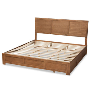 Baxton Studio Baxton Studio Modern Platform Bed with 3 Storage Drawers, Adjustable Headboard, Ash Walnut Finish Aras King Aras-Ash Walnut-King