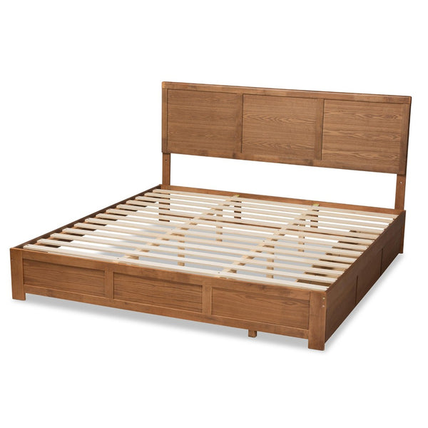 Baxton Studio Baxton Studio Modern Platform Bed with 3 Storage Drawers, Adjustable Headboard, Ash Walnut Finish Aras King Aras-Ash Walnut-King
