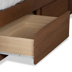 Baxton Studio Baxton Studio Modern Platform Bed with 3 Storage Drawers, Adjustable Headboard, Ash Walnut Finish Aras King Aras-Ash Walnut-King