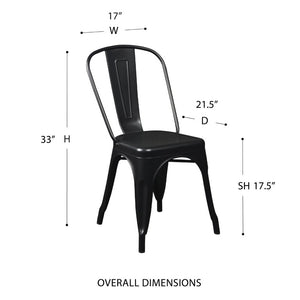 EuroStyle Corsair Powder Coated Steel Stacking Dining Chairs Set of 4 for Modern Spaces 94210MTBLK