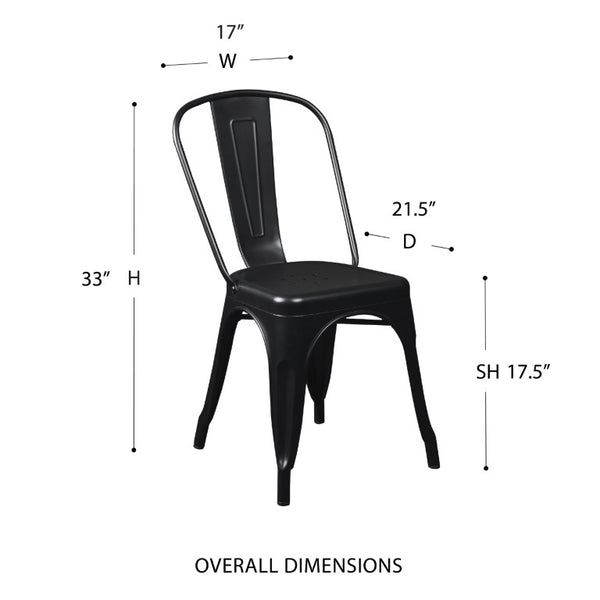 EuroStyle Corsair Powder Coated Steel Stacking Dining Chairs Set of 4 for Modern Spaces 94210MTBLK