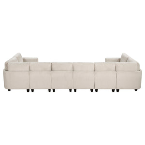 English Elm 8-Piece Modular Sectional Sofa with Hidden Storage, Side Pockets & Charging Ports in Corduroy Fabric Beige 28.5 L x 29 W x 20.5 H B011S01082