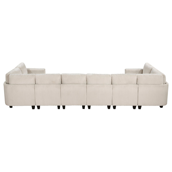 English Elm 8-Piece Modular Sectional Sofa with Hidden Storage, Side Pockets & Charging Ports in Corduroy Fabric Beige 28.5 L x 29 W x 20.5 H B011S01082