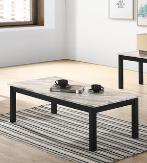 English Elm Majestic White Faux Marble 3pc Coffee & End Table Set with Black Legs, Modern Durable Living Room Design B011P237498