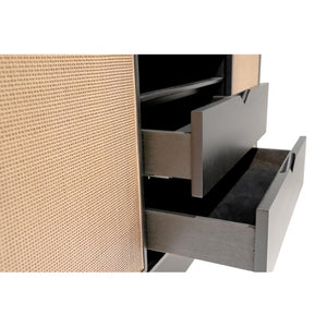 EuroStyle Miriam Matte Black Sideboard with Rattan Wicker Doors and Brass Hardware Accents 94216BLK